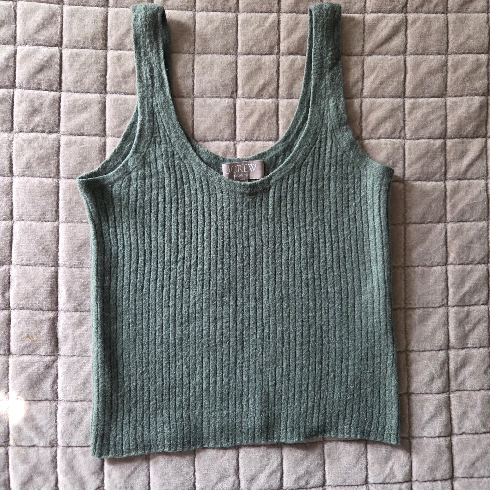 J.Crew Featherweight Cashmere Tank Top Green XS